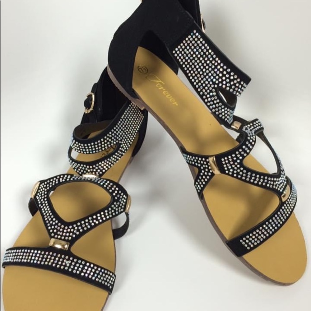 Zip back gladiator sandals black